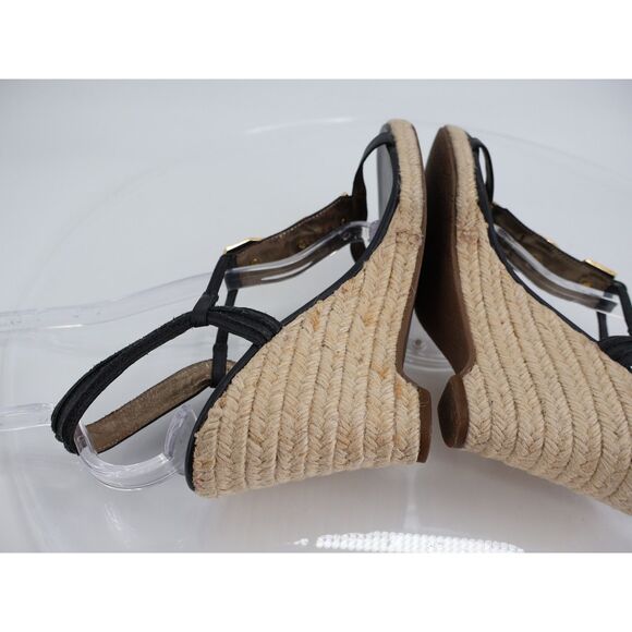 Diane Von Furstenberg Leather Jute Sandals Womens 9.5 Embellished Black Wedges - Picture 8 of 14